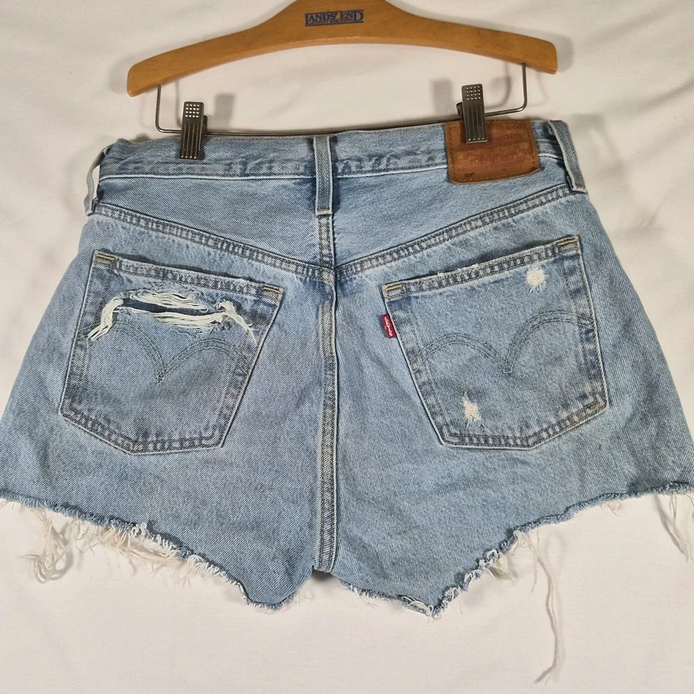VintageLevi's 501 Big E Women's W30 Distressed High Rise Denim Shorts Light Was